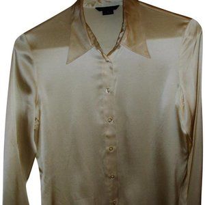 MODA International Ivory Satin Silk Classic Collar Button Down Career Blouse Siz